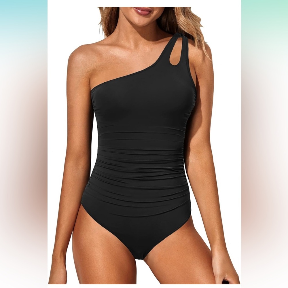 Holipick One Shoulder Swimsuit Tummy Control Bathing Suits Modest Full Coverage